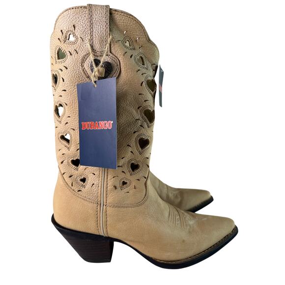 Durango Crush Heartfelt Cowboy Boots Women's 8M Western Tan Heart Cut-Out - Picture 2 of 12